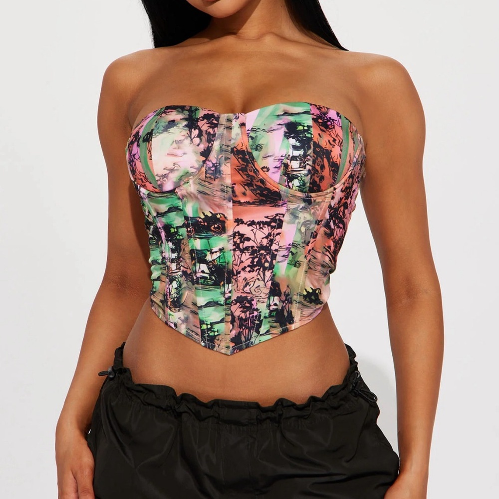 Pink and Green Bustier Crop Top